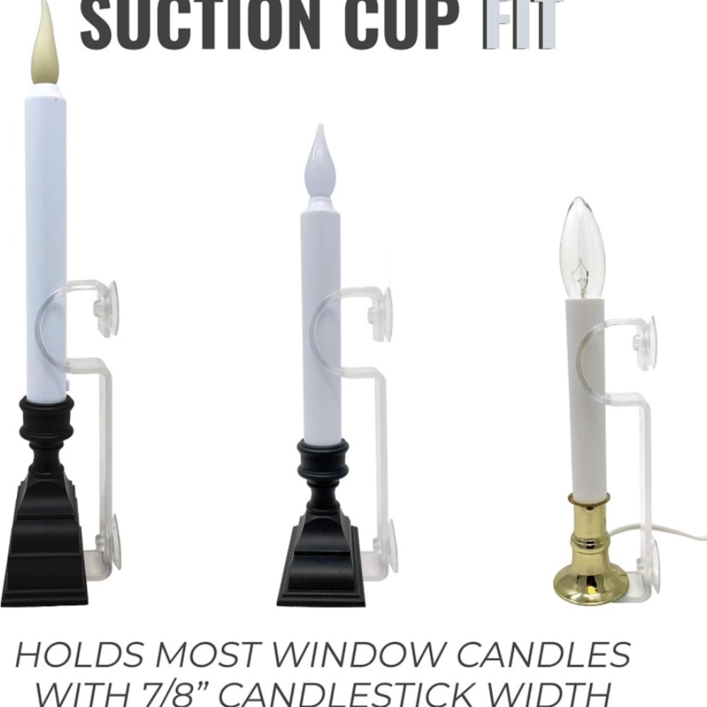 612 Vermont Window Candle Holders wSuction Cups, Plastic L-Shaped Safety Bracket